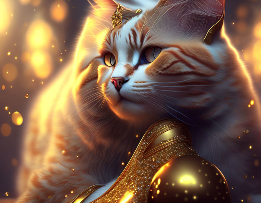 Orange Tabby Cat with Gold Earring in Warm Glowing Lights