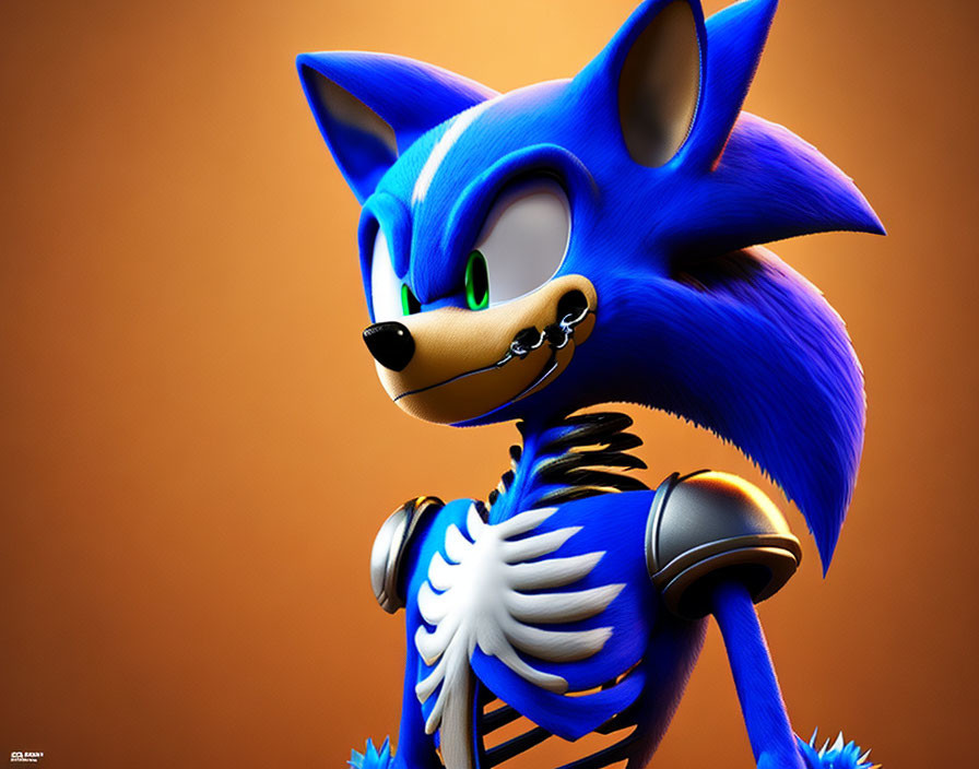 Blue Sonic the Hedgehog with gold accessories in confident pose