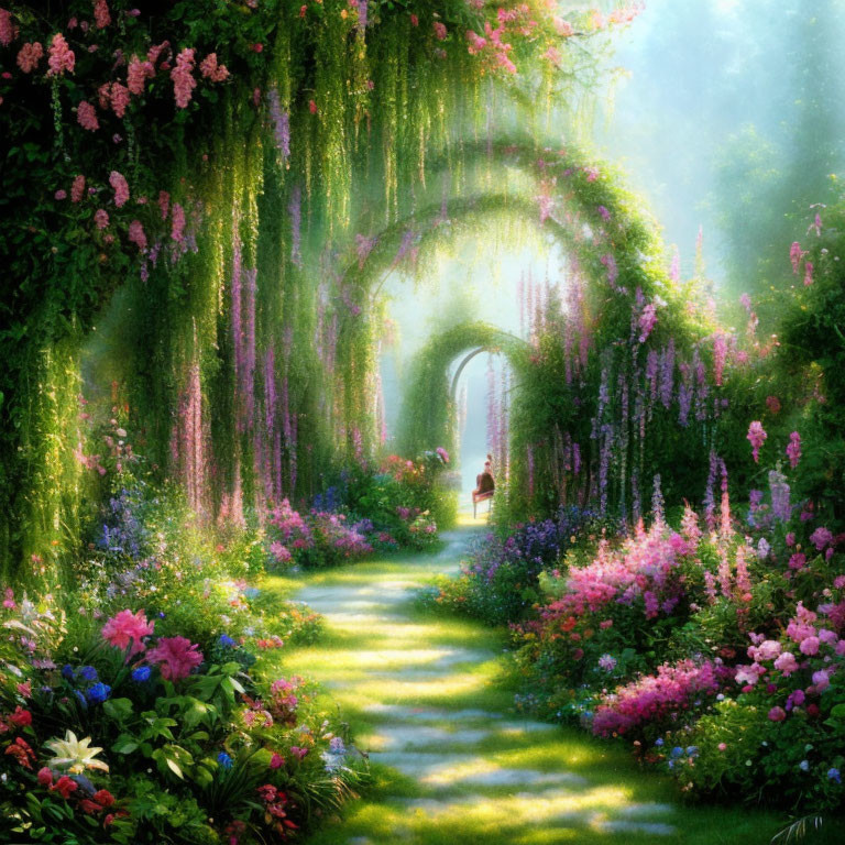 Lush Floral Archways in Enchanting Garden Path