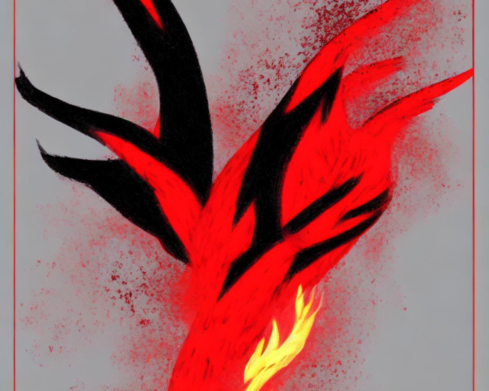 Vibrant red and black fiery phoenix on grey background symbolizing rebirth