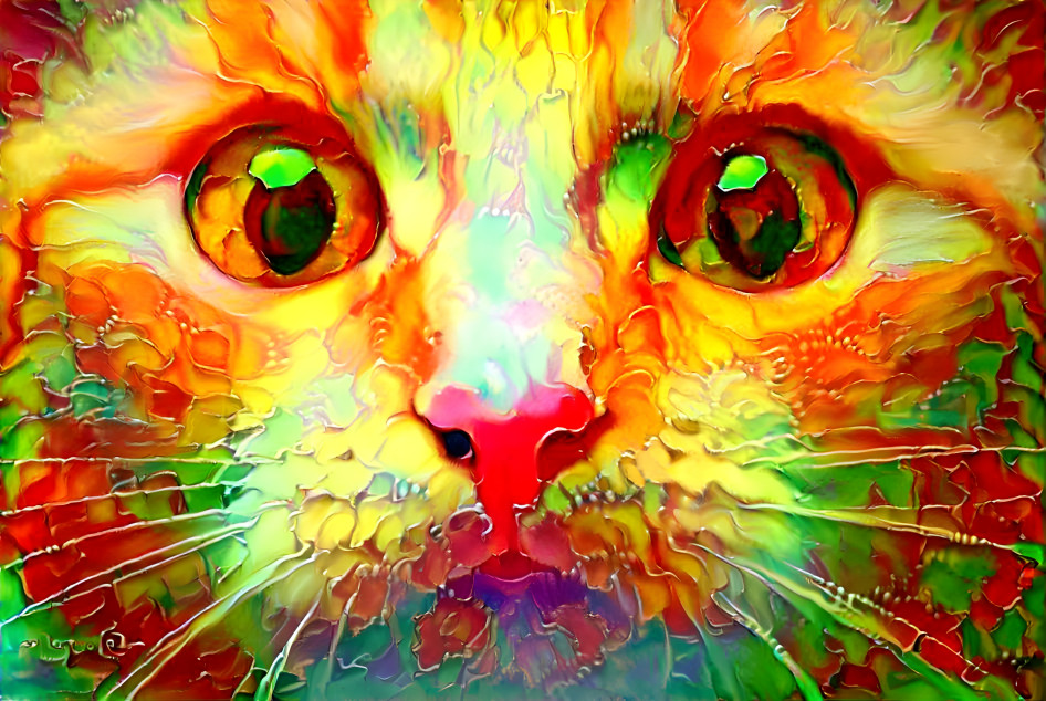 Brightly Colored Cat Close-Up