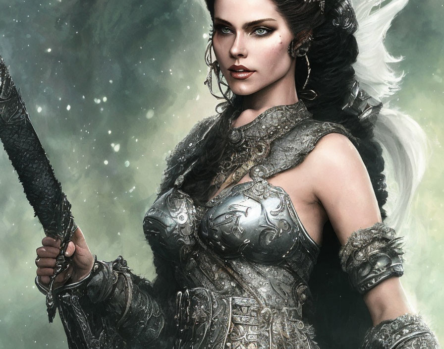 Fantasy warrior woman digital artwork with elaborate armor and sword