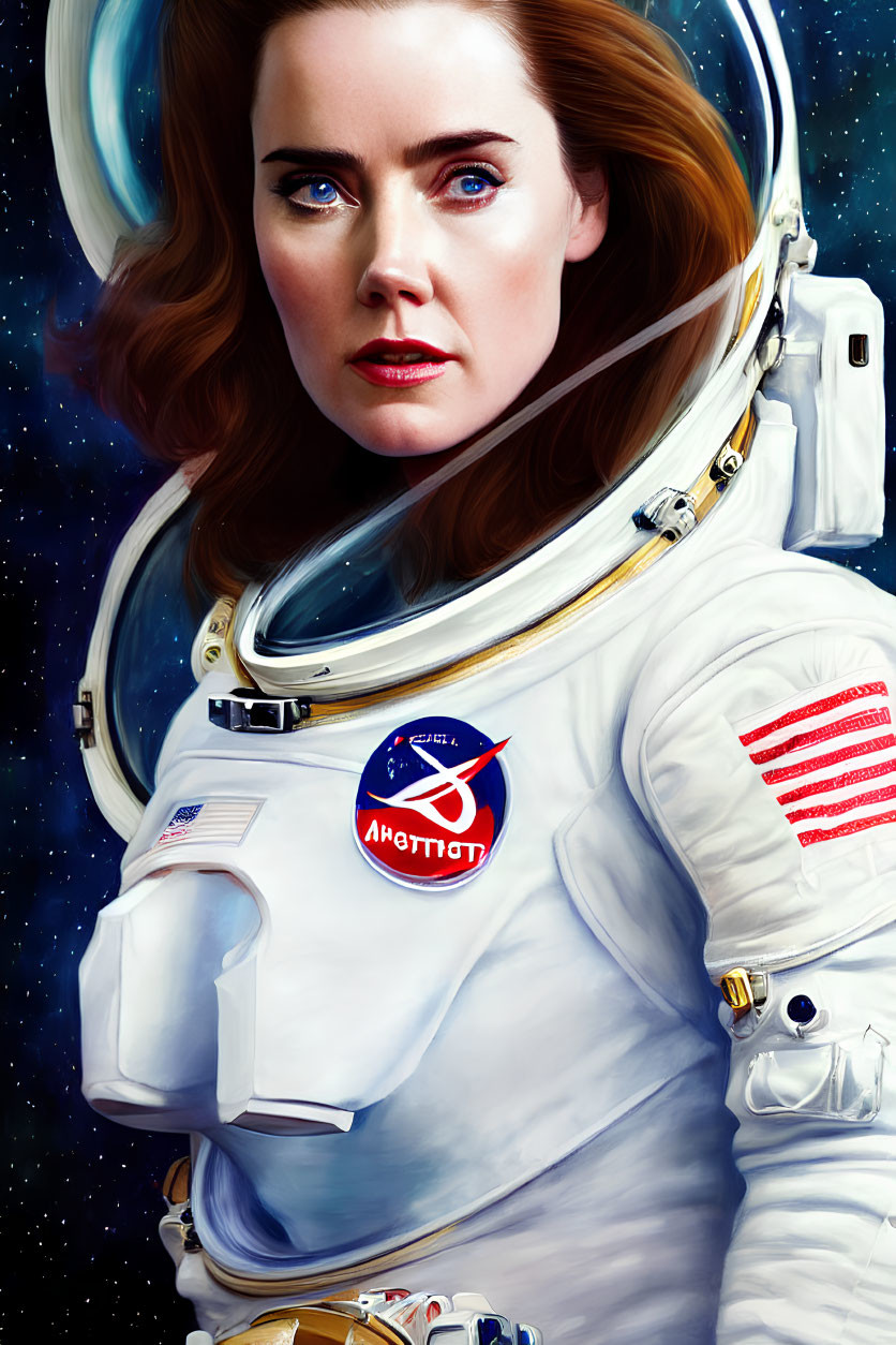 Digital artwork: Woman in NASA spacesuit gazing in space