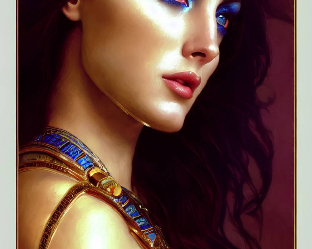 Digital Artwork: Woman with Blue Eyes in Golden Headdress