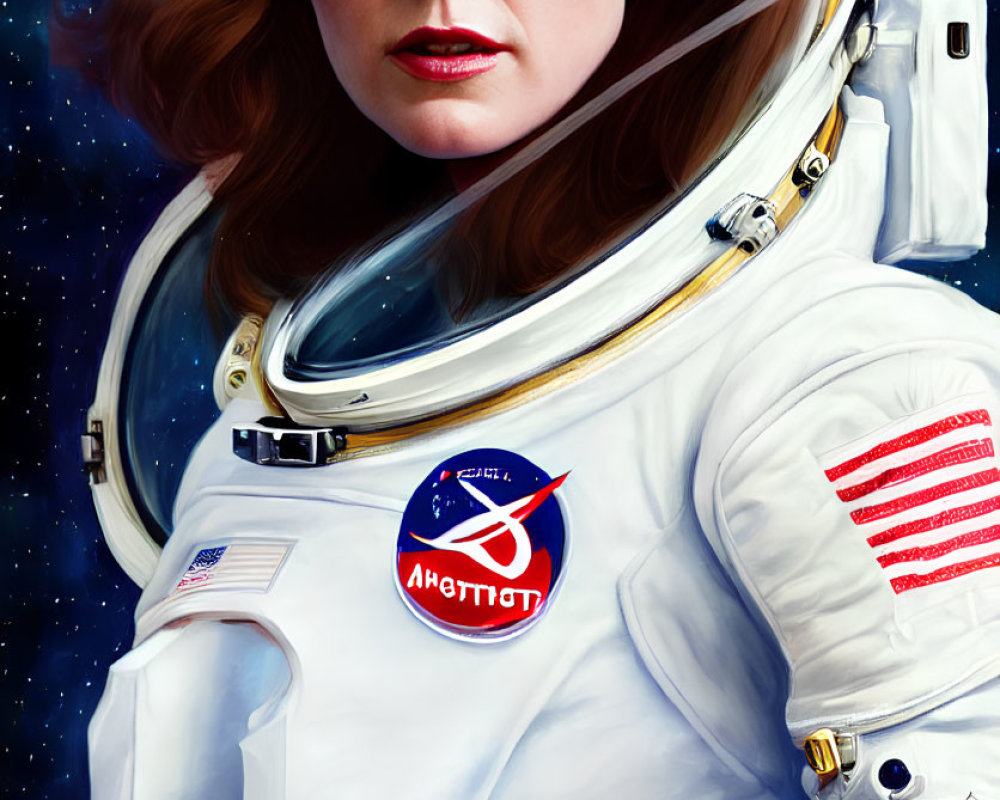 Digital artwork: Woman in NASA spacesuit gazing in space