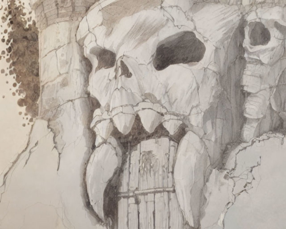 Mountain Skull with Castle Tower and Doorway Sketch