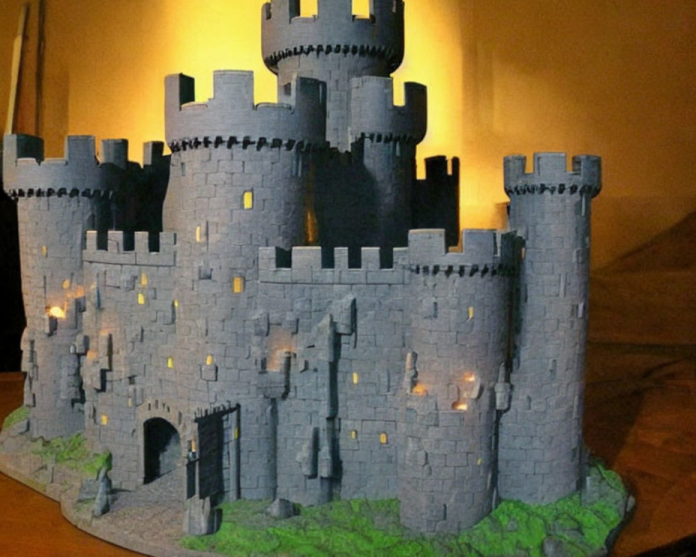 Detailed Medieval Castle Model with Towers, Ramparts, and Arched Entrance