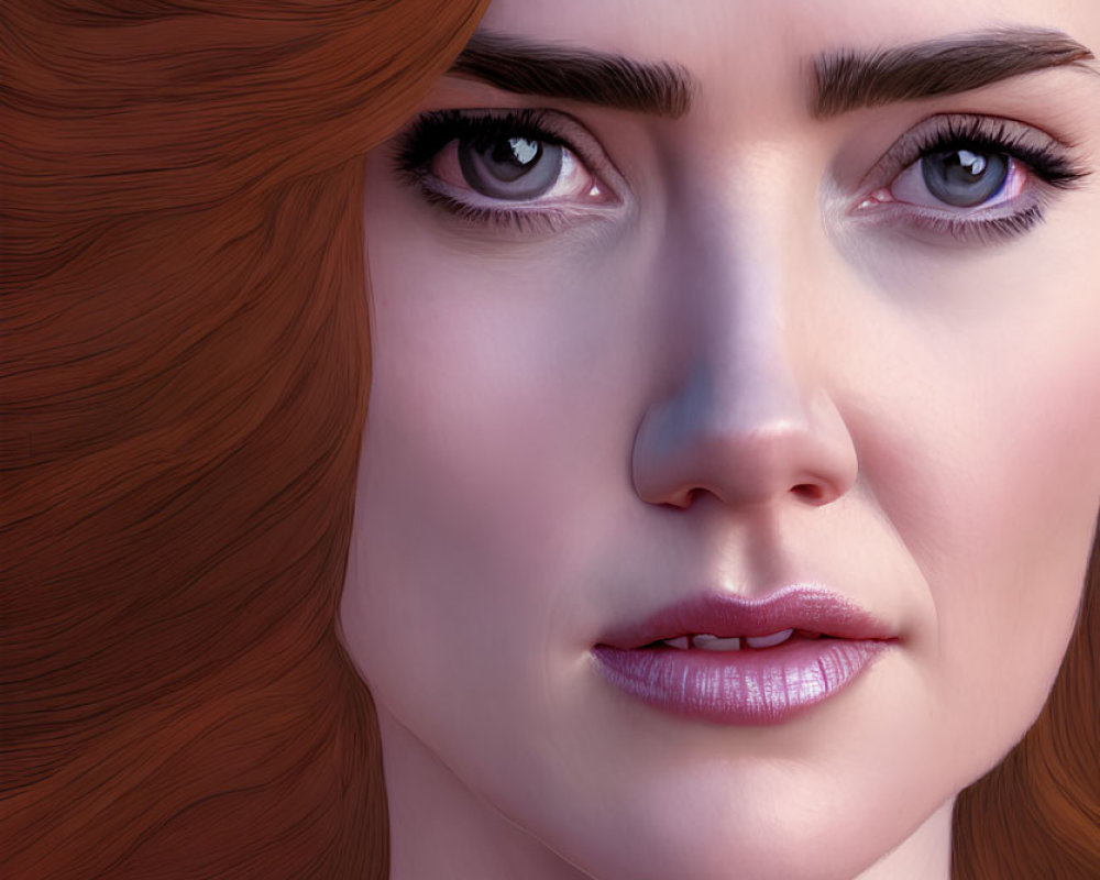 Detailed digital illustration of woman with red hair and blue eyes