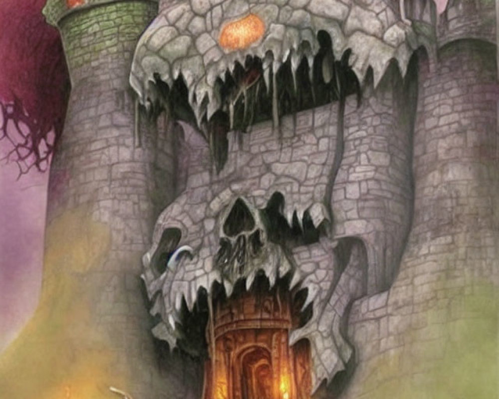 Fantasy Castle with Dragon Skull Entrance in Purple Haze