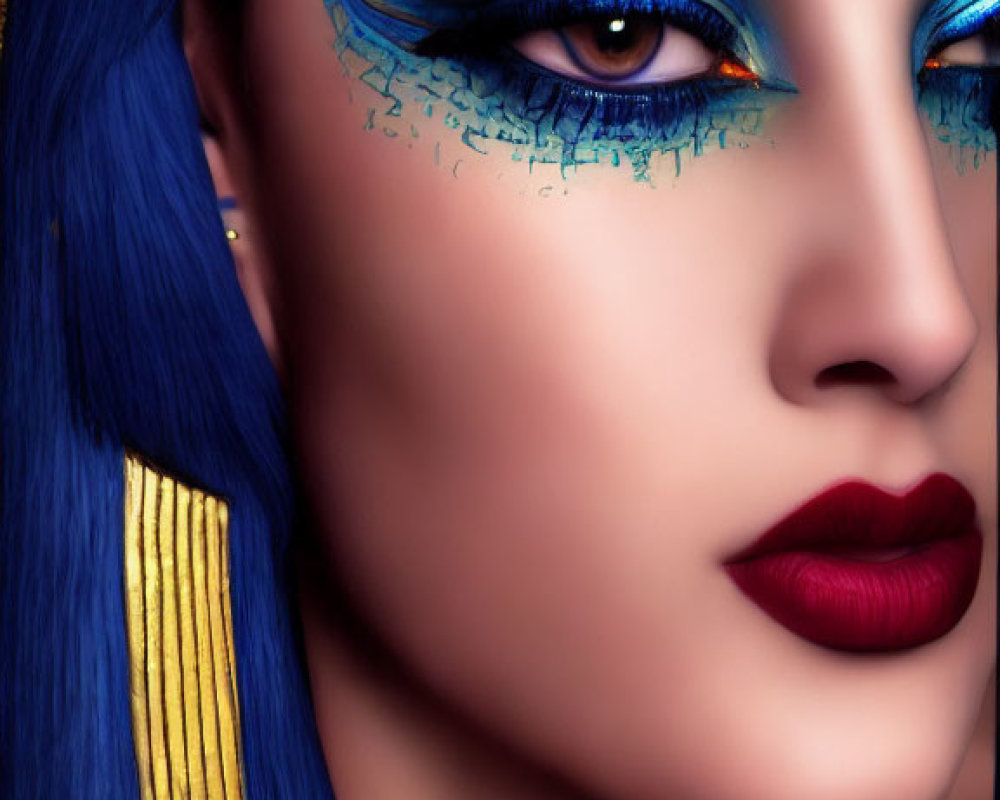 Portrait of Woman with Blue Eye Makeup and Pharaoh's Headdress