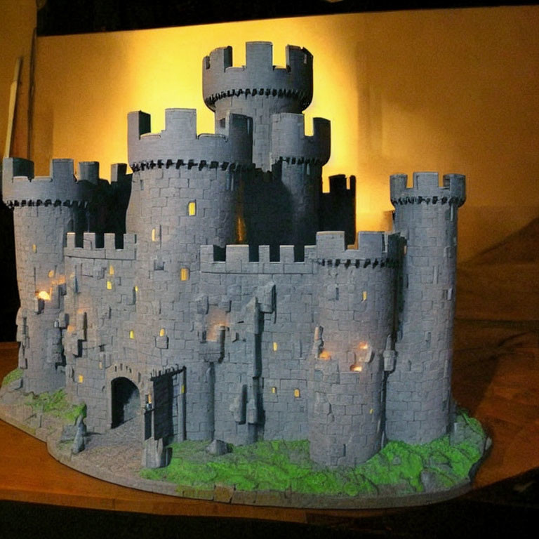 Detailed Medieval Castle Model with Towers, Ramparts, and Arched Entrance