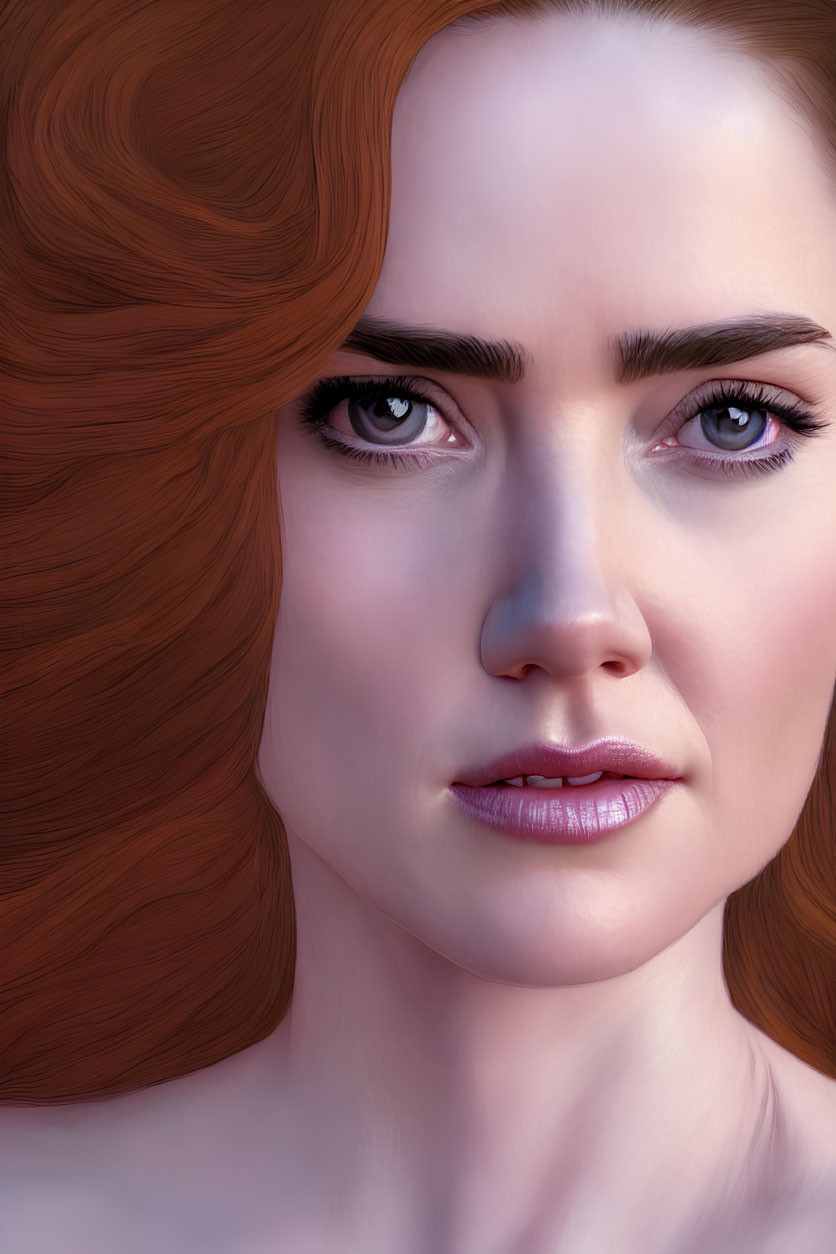 Detailed digital illustration of woman with red hair and blue eyes