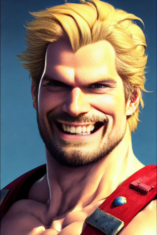 Blond-Haired Male Character in Red Outfit Smiling