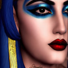 Portrait of Woman with Blue Eye Makeup and Pharaoh's Headdress