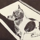 Monochrome sketch of dachshund on patterned rug