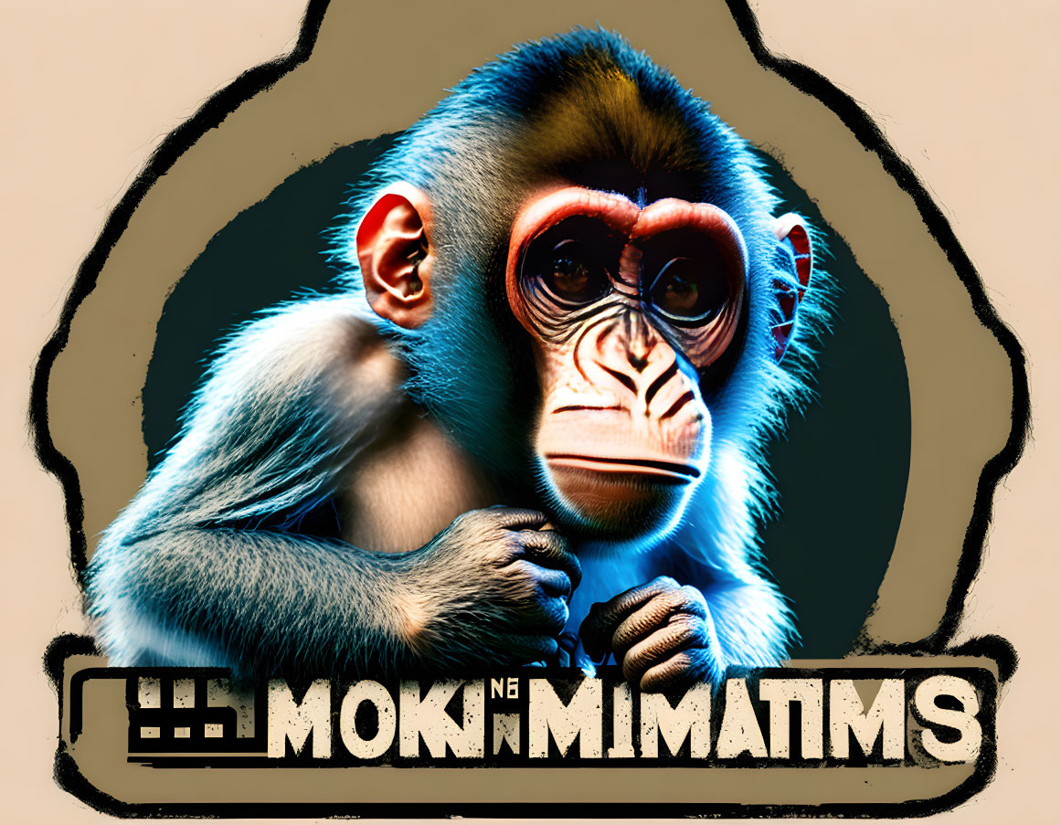 Vibrant young mandrill monkey with blue and red features on stylized background