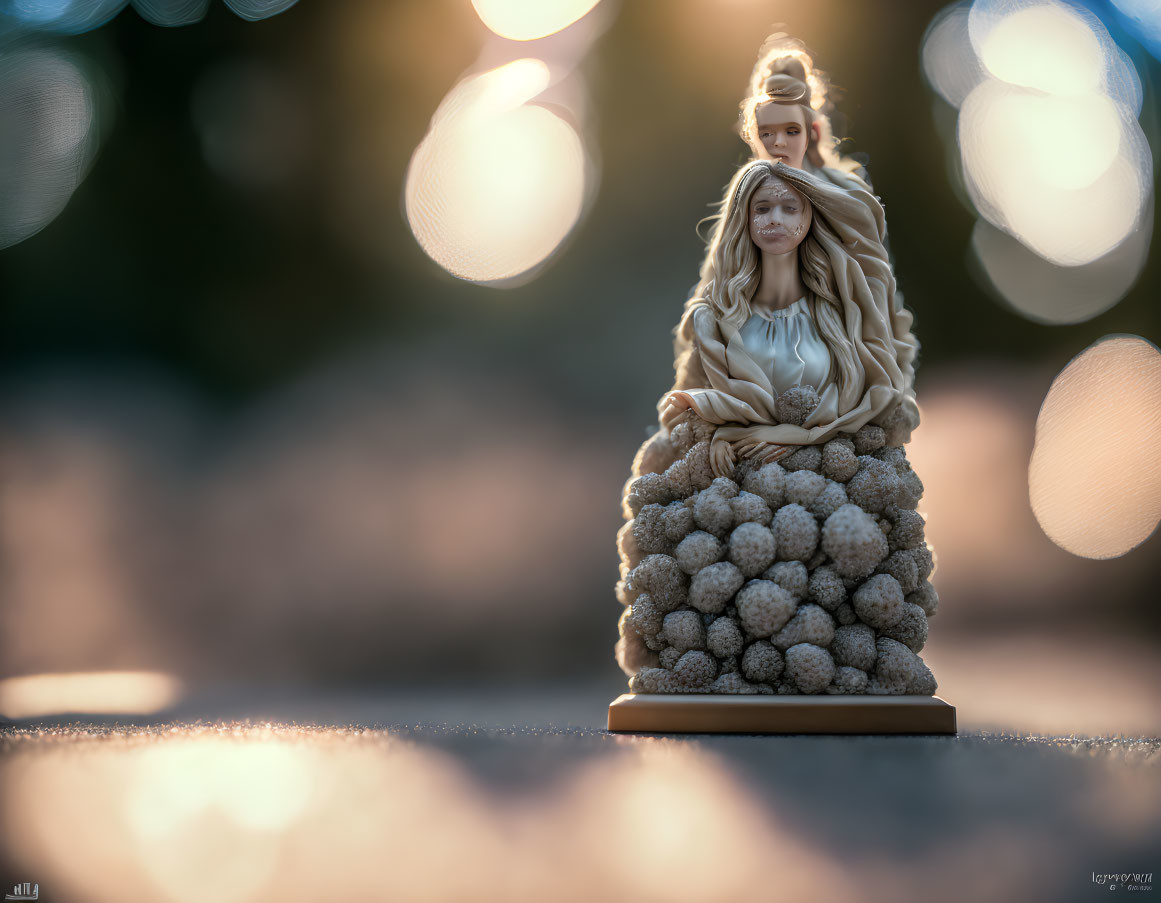 Intricate Seated Woman Figurine with Small Figure on Head