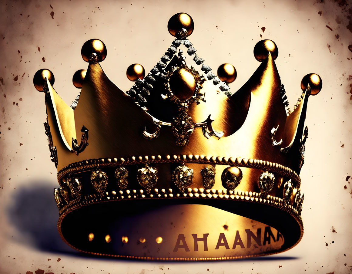 Golden Crown with Jewels on Beige Background