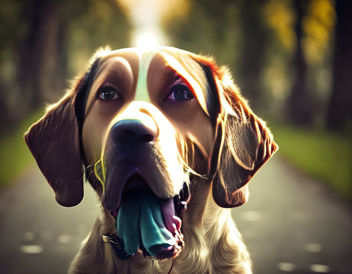 Beagle with Tongue Out in Sunlit Setting