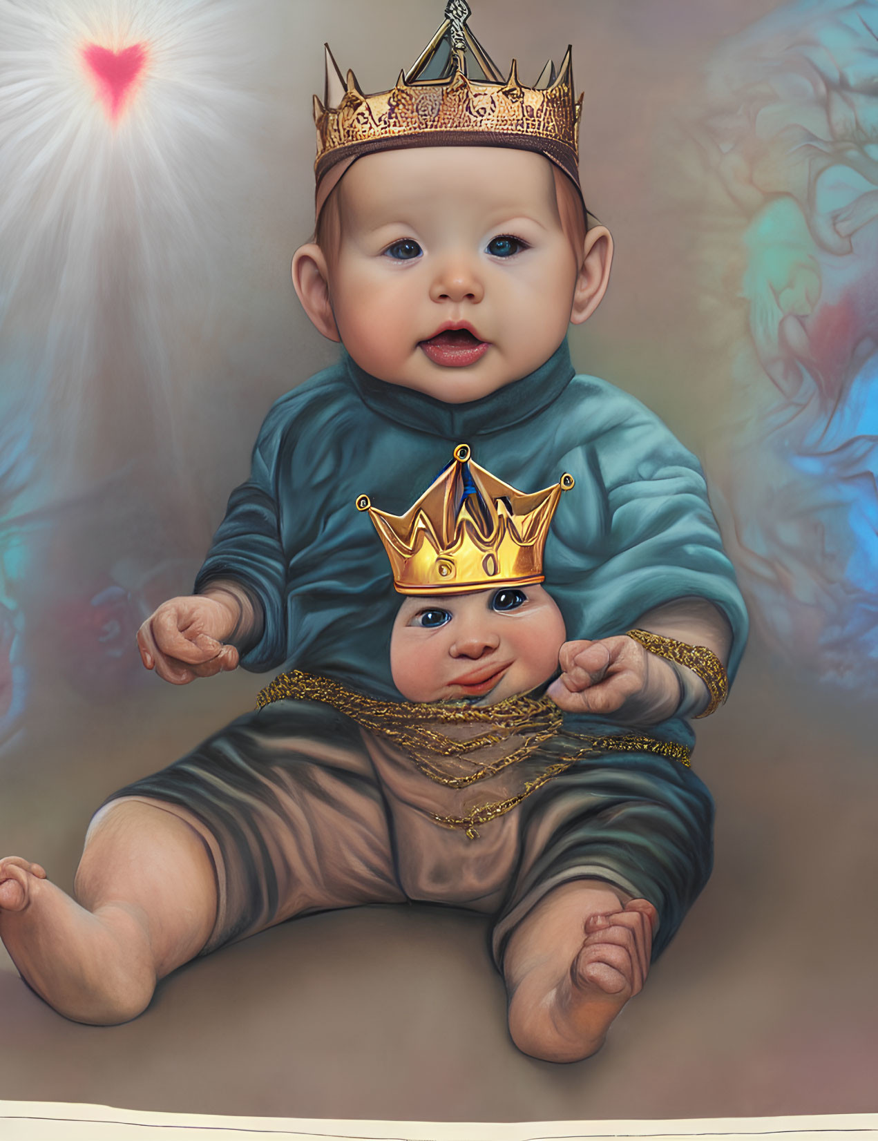 Baby with Crown and Fantasy Sock Puppet in Ethereal Setting