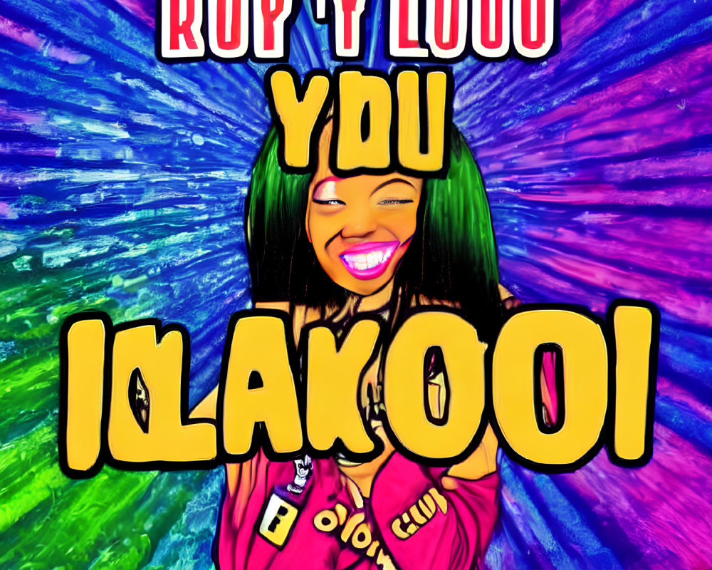 Colorful digital caricature of smiling woman with stylized text and "LOKI" logo