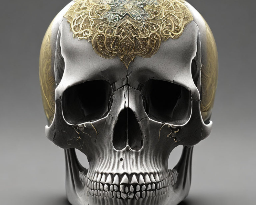 Stylized Skull with Gold and Silver Intricate Patterns