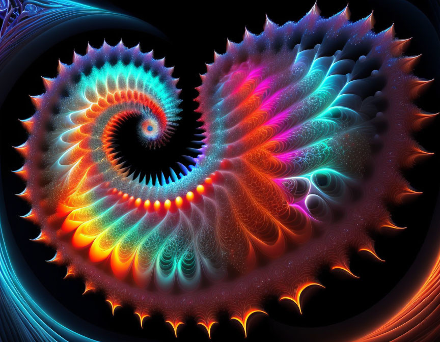 Colorful Fractal Spiral with Warm to Cool Tones