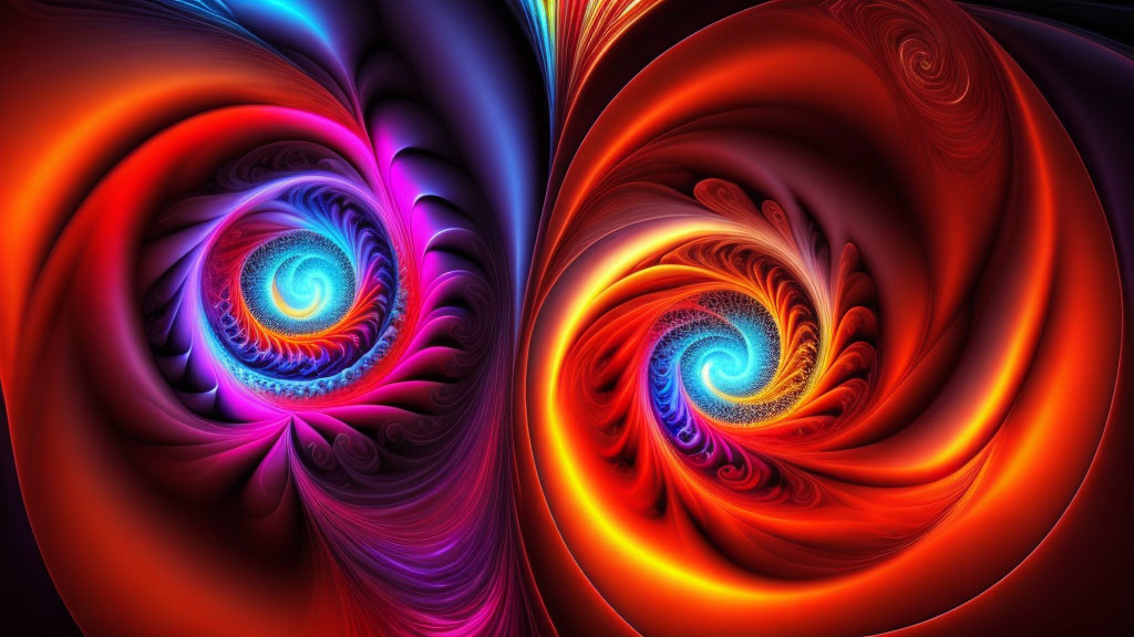 Colorful Swirling Fractal Designs in Blue and Red Gradient