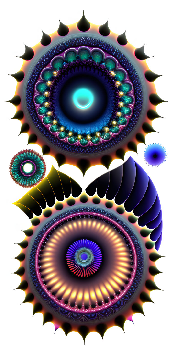 Colorful Fractal Art: Vibrant Circular Patterns in Blue, Purple, and Gold