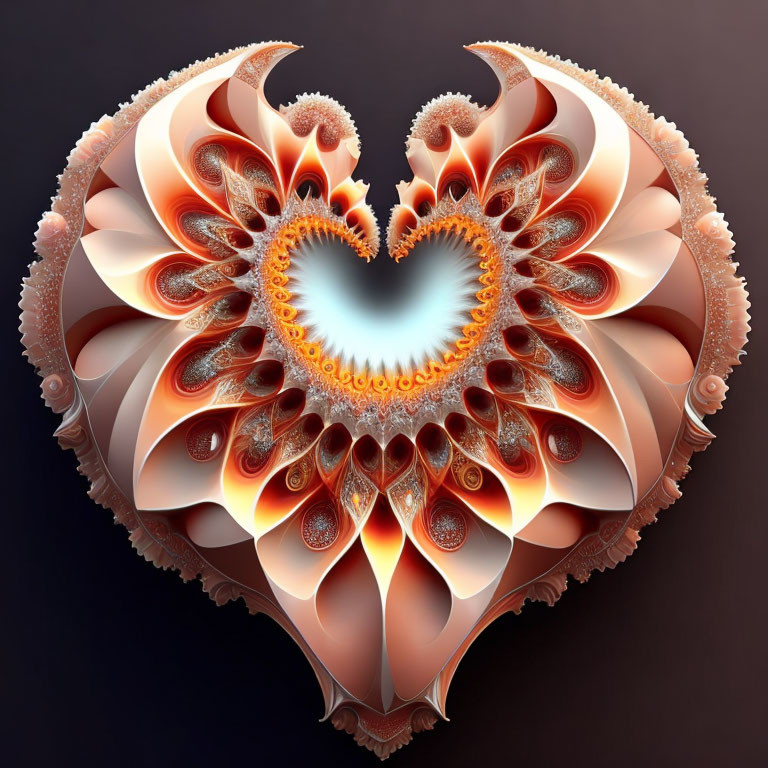 Warm-Colored 3D Fractal Image with Heart Shapes