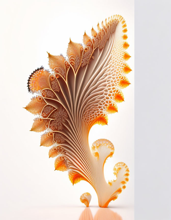 Intricate Orange and White Feather Fractal Art Piece