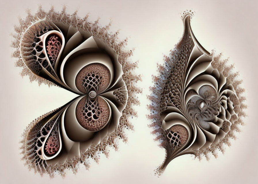 Symmetrical organic fractal image with intricate floral patterns