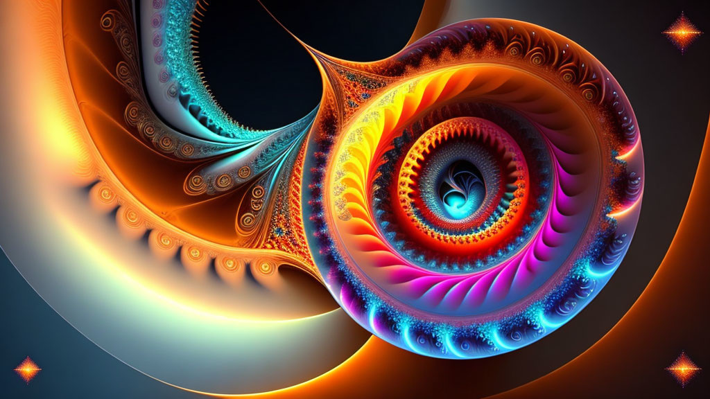 Colorful Abstract Fractal Art: Orange, Blue, and Purple Swirling Patterns