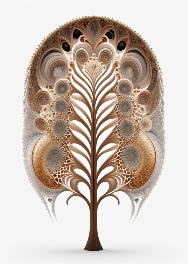 Symmetrical swirling pattern tree in earthy tones