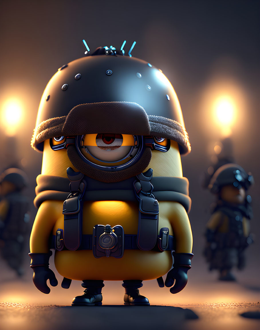 Stylized 3D illustration of military-themed Minion characters