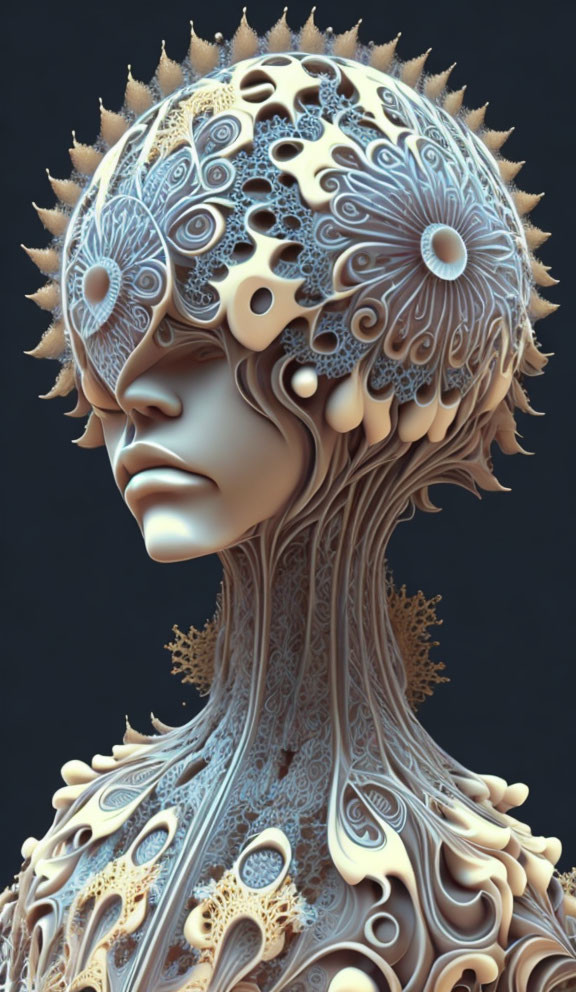 Detailed Fractal-Like Texture on Humanoid Figure's Head and Neck