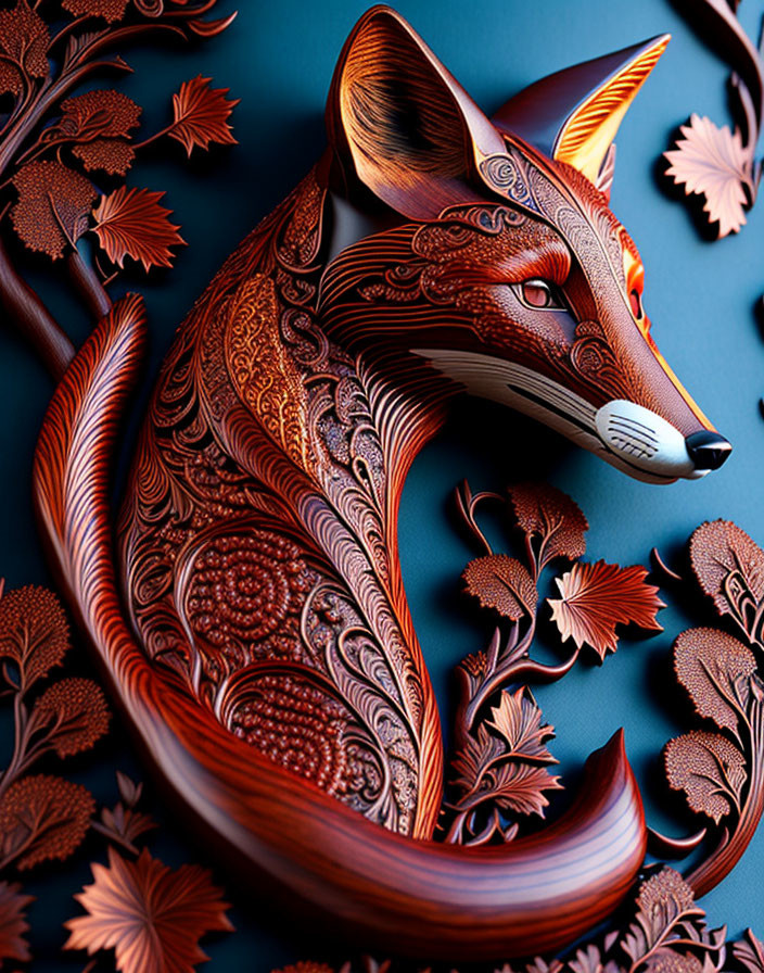 Stylized fox digital art with intricate patterns and textures