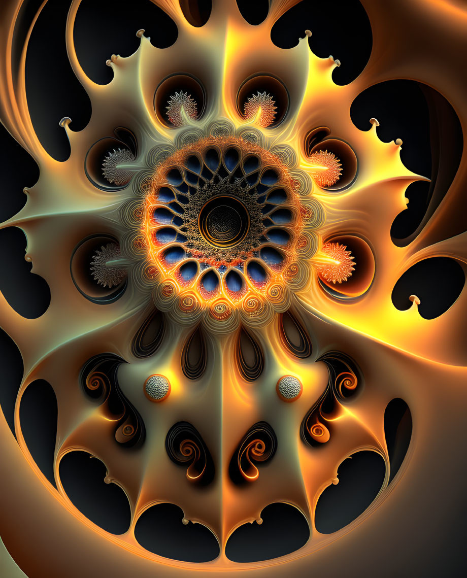 Intricate Radial Symmetry Fractal Design in Warm Yellow-Orange Colors