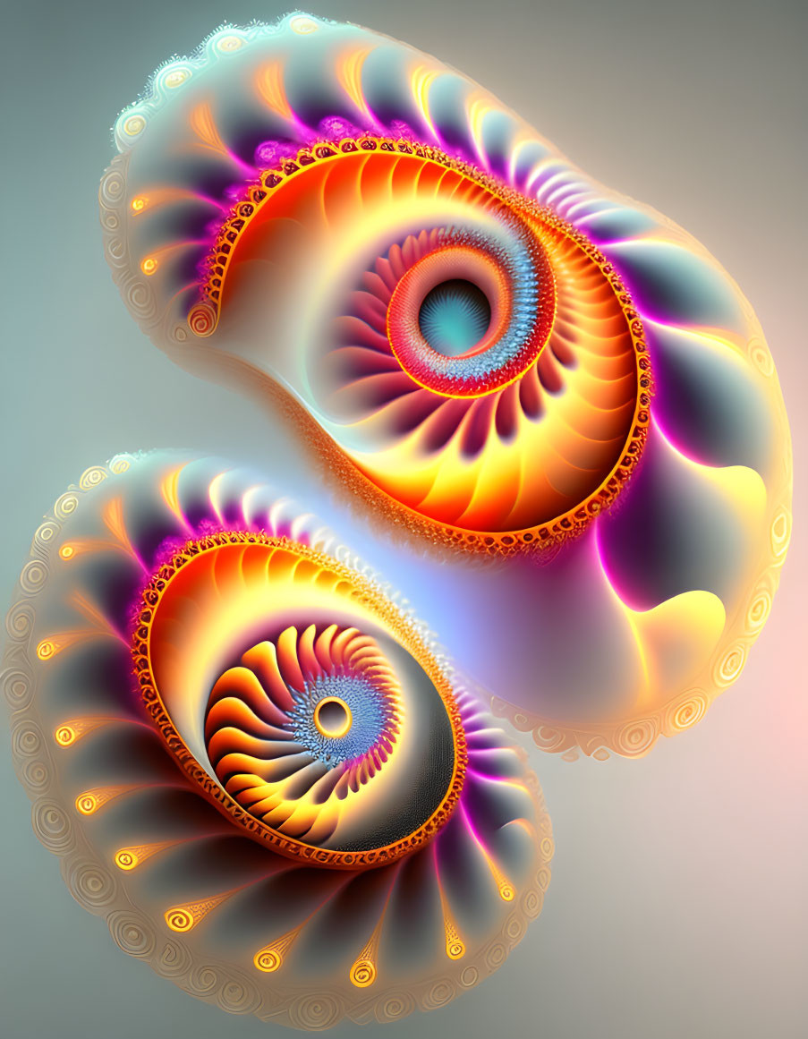 Colorful Abstract Fractal Art with Swirling Patterns on Grey Background