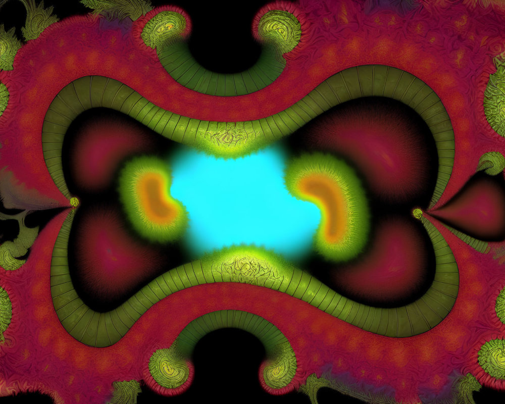 Vibrant red, green, and blue fractal patterns in symmetrical design