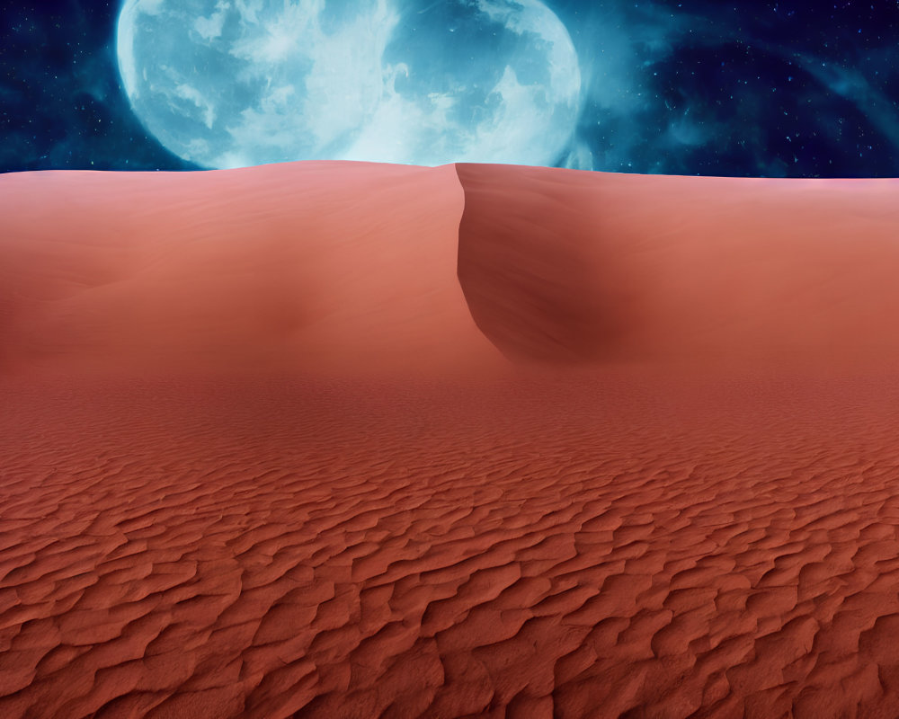 Moonlit Desert Night Sky Over Ripple Sand Dunes