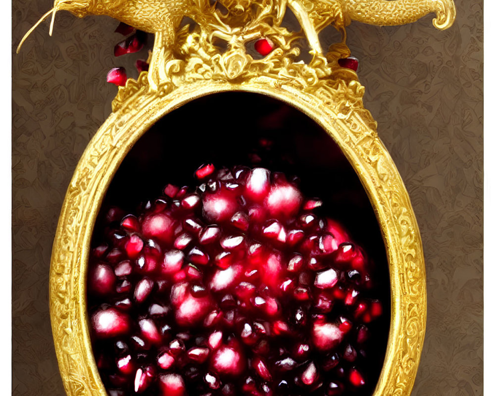 Golden Dragon Frame Mirror with Pomegranate Seeds Reflection