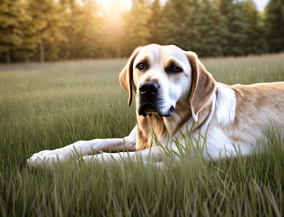 Golden Labrador Retriever Relaxing in Sunset Glow