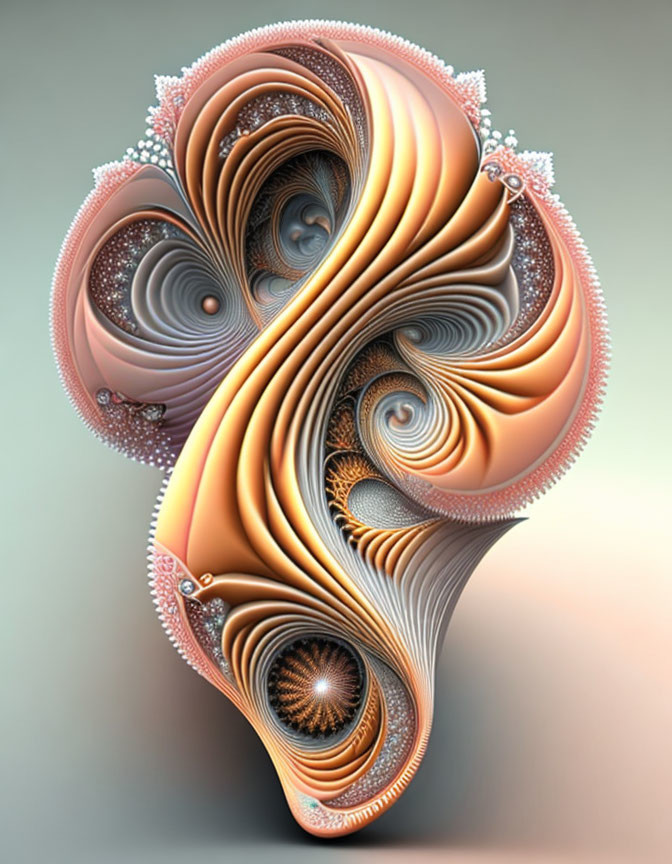 Abstract Fractal Image: Swirling Orange, Cream, and Black Patterns