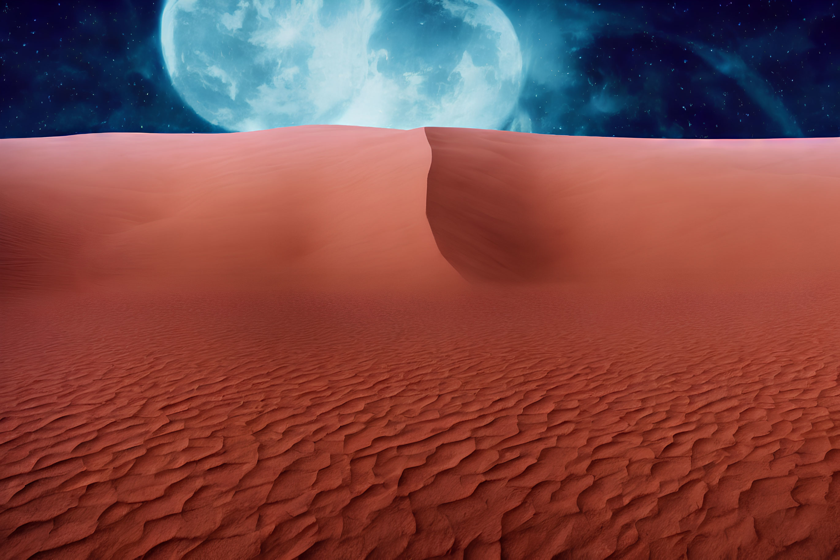 Moonlit Desert Night Sky Over Ripple Sand Dunes