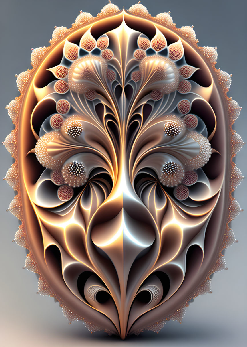 Symmetrical fractal image of organic patterns in warm colors