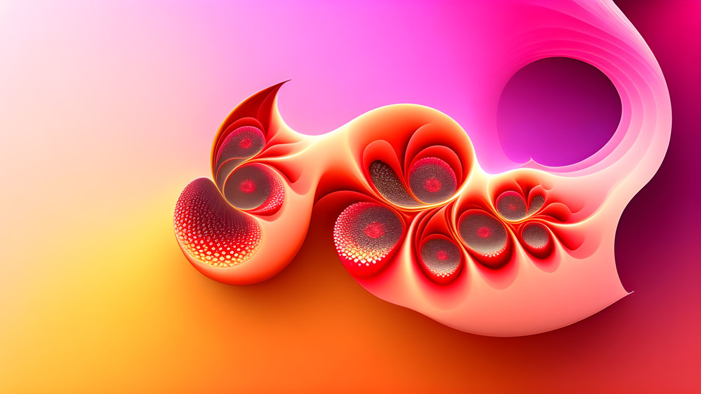 Colorful Digital Art: White Infinity Sculpture with Red Floral Fractals