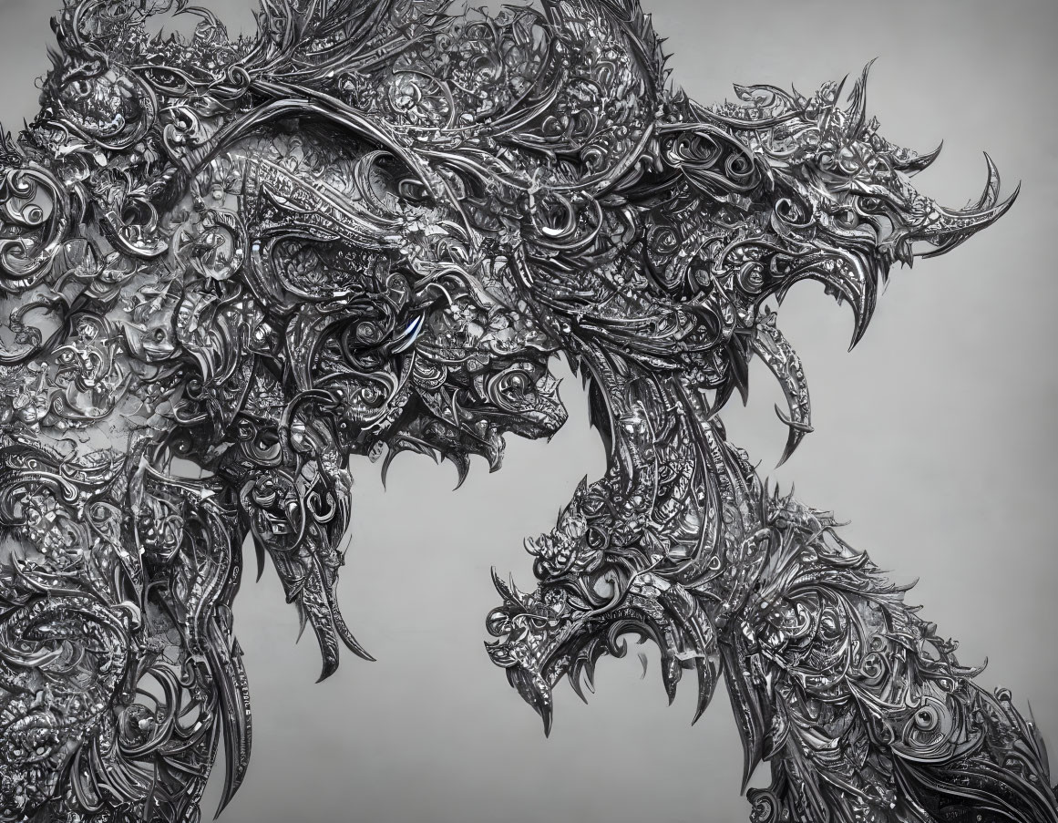 Detailed Monochrome Image of Ornate Dragon Sculpture