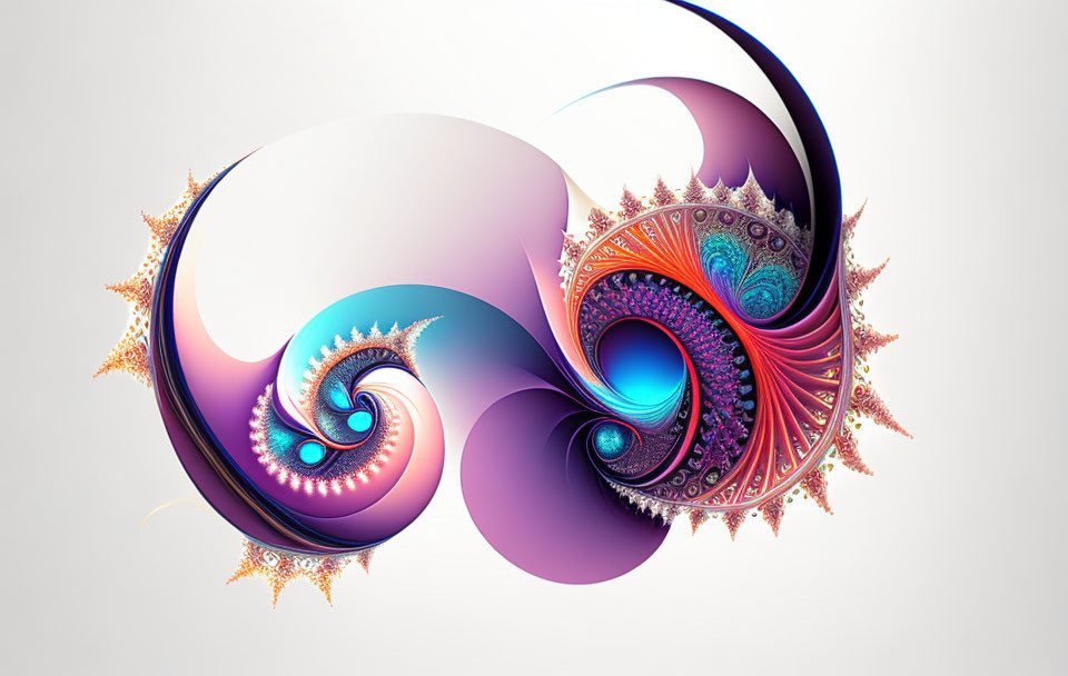 Blue, Purple, and Gold Fractal Art with Swirling Patterns