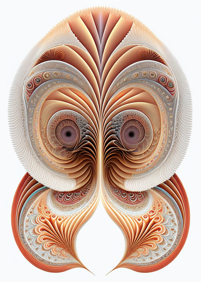 Symmetrical Butterfly Fractal Art in Warm Orange and Cream Hues